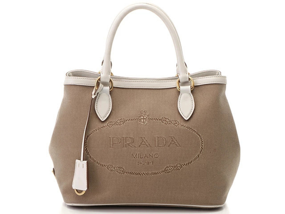 Prada shoulder bag Beige Cream white canvas calfskin